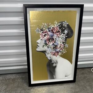 Framed Art Print - Floral Portrait on Gold Background